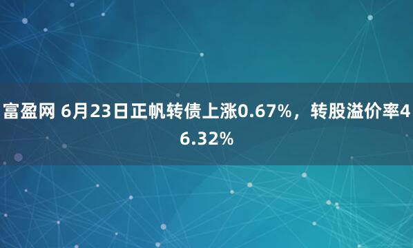 富盈网 6月23日正帆转债上涨0.67%，转股溢价率46.32%